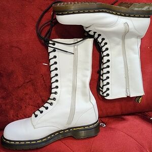 *SOLD* Doc Dr Martens White Leather Lace-Up 14-eye Zip Boots Sz 10 Rare